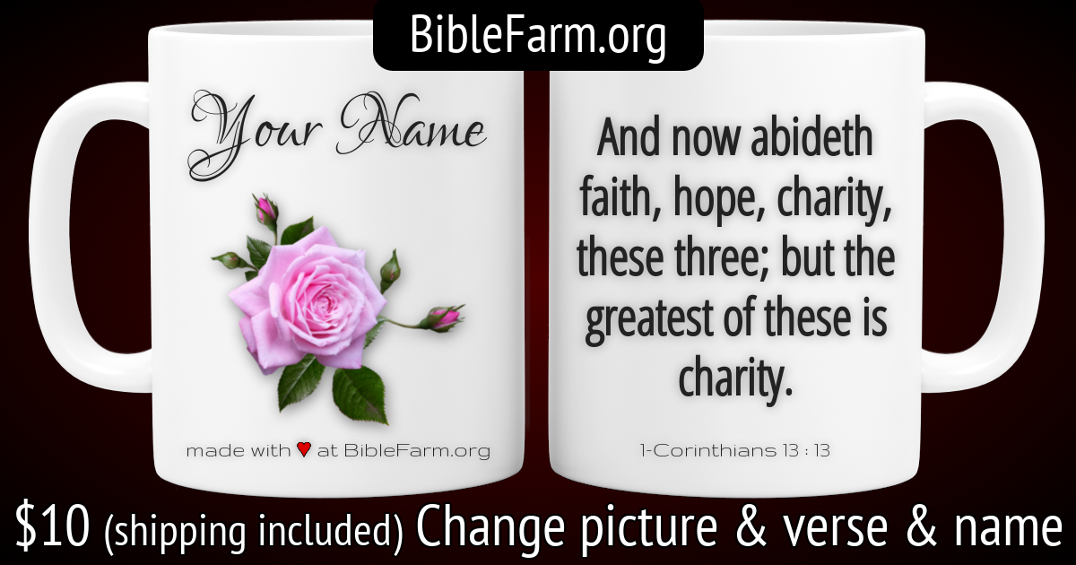 $10 & free shipping ❤ at BibleFarm.org - Customize everything: Change picture & change Bible verse & add YourName. #biblefarm